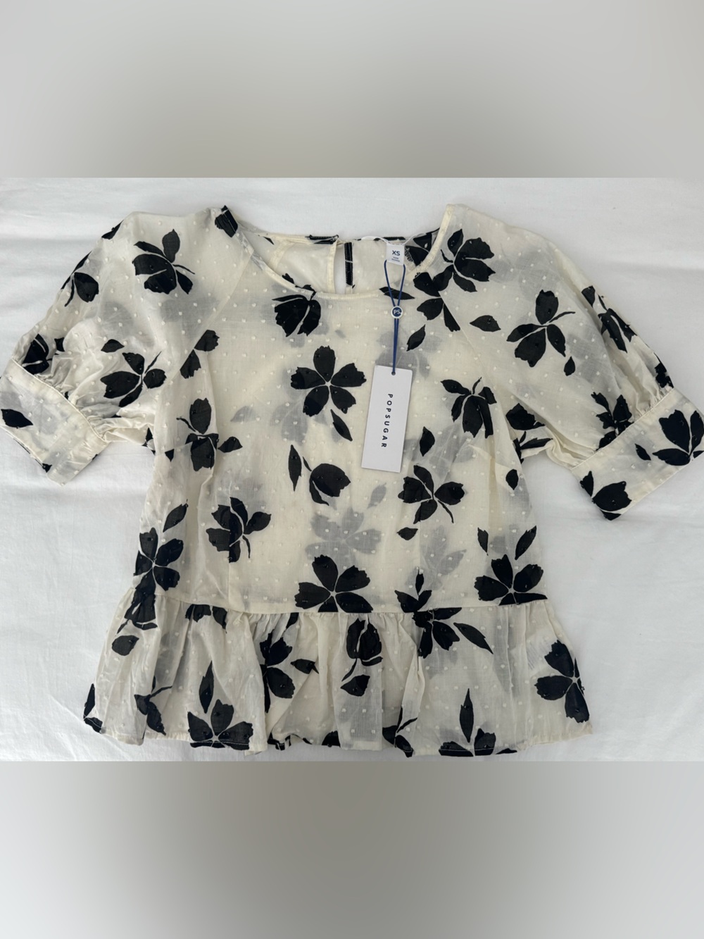 POPSUGAR Black Floral Sheer Dot Blouse